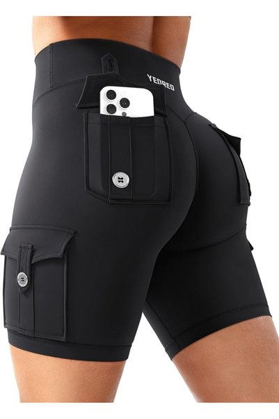 GENERAL YEOREO CoreFlex Women Workout Biker Shorts with Cargo Pockets Hidden ...