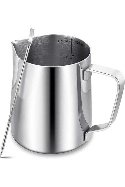 LifHap Milk Frother Jug,400ml/14oz Milk Jug with Latte Decorating Art Pen,Met...