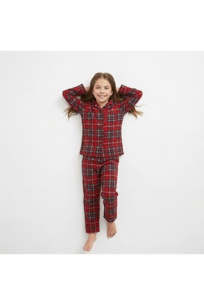CUBBUX Girl's Cotton Shirt Suede Collar Pajama Set