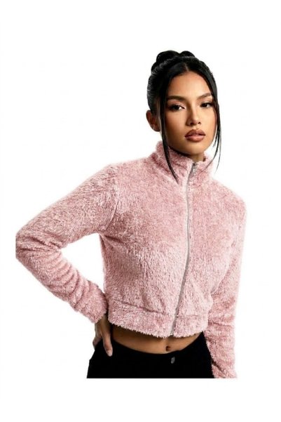 Rosy Live in style Crop top de damă din țesătură de pluș, cu fermoar frontal,...