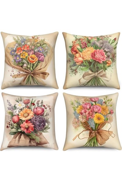 GENERAL Vintage Bouquet Pillow Cover Set of 4-18x18 Inch Double-Sided Floral ...