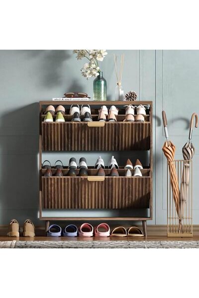 Chulovs Modern Freestanding Shoe Storage Cabinet with 2 Flip Drawers, Narrow ...