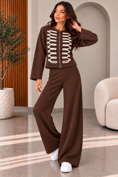 EGEMS TRİKO Women's Stylish Accessory Detailed Double Knitwear Detail