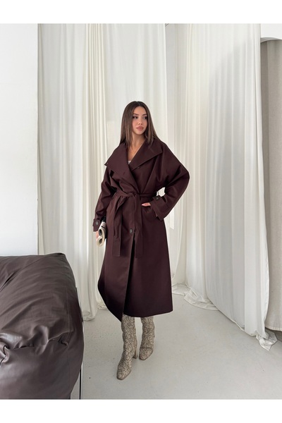 Ekim Store Μακριά καμπαρντίνα με όρθιο γιακά, διπλό στήθος και ζώνη