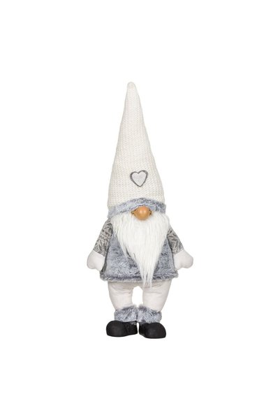 DD SHOP Figurina Decorativa Gnome de Craciun cu Blana Gri Caciula Alba 70cm