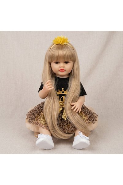 OEM Realistic Baby Doll, 55 cm, With Long Blonde Hair and Dress