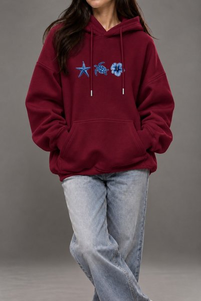 ELAN WEAR Kadın Oversize Premium Baskılı Hoodie 3 İplik Kalın Kumaş Kaliteli ...