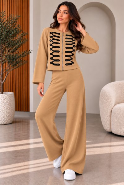 EGEMS TRİKO Women's Stylish Accessory Detailed Double Knitwear Detail
