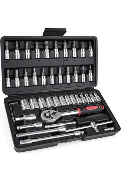 Generic طقم مفاتيح راتشيت 46 قطعة، مجموعة أدوات صغيرة بمقاس 1/4 بوصة مع لقم م...