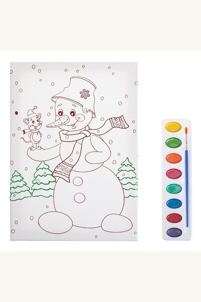Comerivo Acuarele si canvas A4 pentru pictat Craciun cu om de zapada, set com...