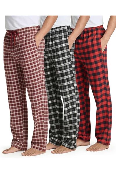Real Essentials mens فلانيل pajama-bottoms (pack of 3)