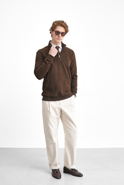 MODEFENDİ Half-Zip Velvet Sweater