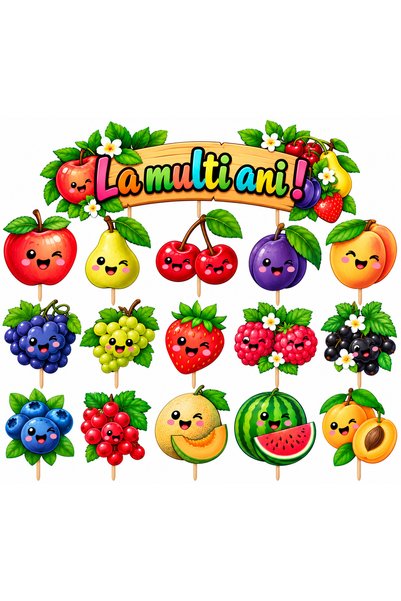 DecoParty Set de decor pentru tort – Tematică Fructe Remeziene, 16 piese, Car...