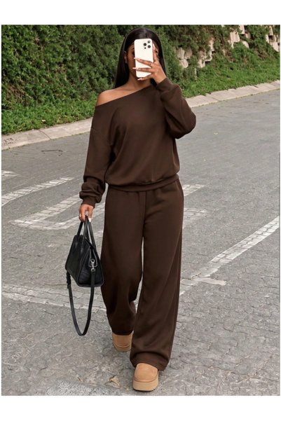 blck & premium Acı Kahve Puf Kumaş Pintrst. Trends Kadın Alt Üst Takım - DO987655