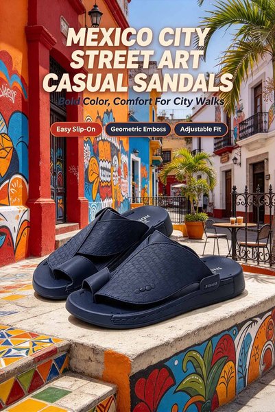 Glory One Mart Men's Minimalist City Slides Wide Leather Upper Split-Toe Structure Thick Flat Sole Lightweight Breathable Comfort Casual Commute Sandals