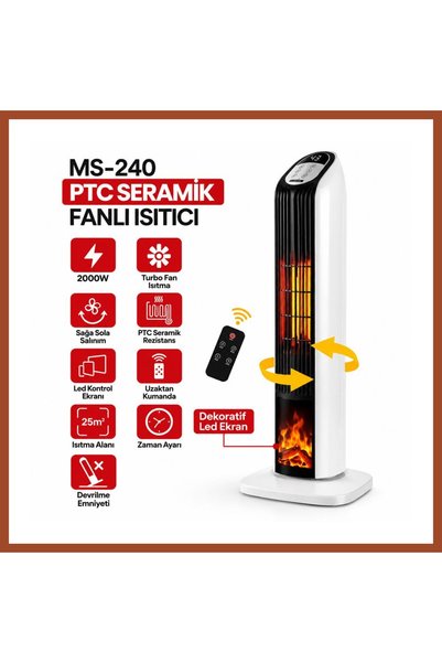 Bezos PTC Seramik Fanlı Elektrikli Isıtıcı Kumandalı PRO