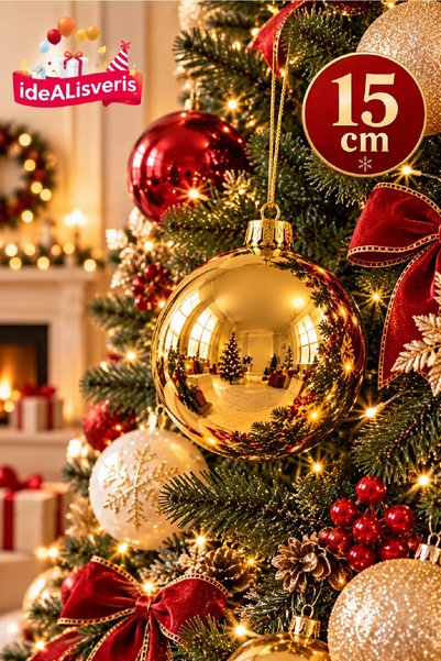 Bkmc Lüks Yılbaşı Ağaç Süsü 15 cm Büyük Boy Dekoratif Top Gümüş Gold Kırmızı Bordo Renk Seçenekli Noel Ağacı Süsü Yılbaşı Ağaç Süsü