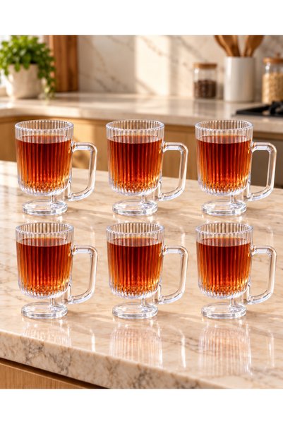 AR HOME طقم أكواب شاي زجاجية بقاعدة من 6 قطع