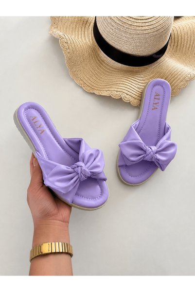 Hepsi Moda Leather Slippers with Bow - Aly - Lilac