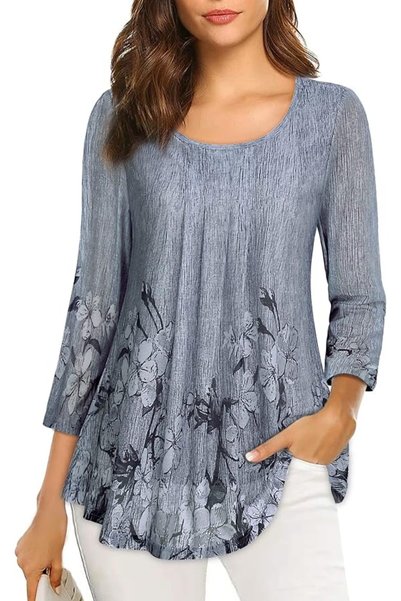 GENERAL VALOLIA Women's 3/4 Sleeve Tunic Tops Casual Loose Fit Floral Blouses...