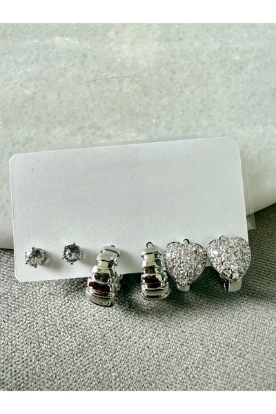 Merishe Jewerly Zircon Stone Set 6-Piece Heart Silver Earrings