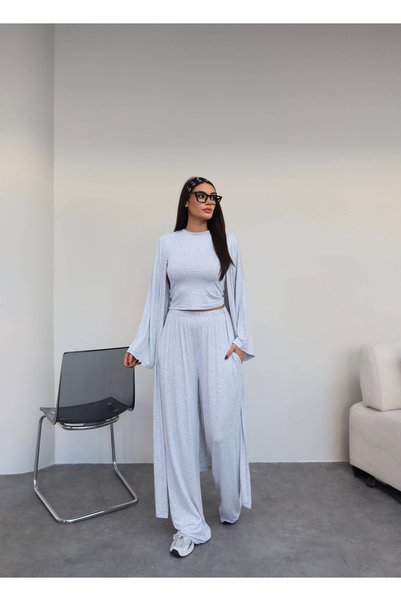 ESRAHELVACI Long Cardigan Comfortable Three-Piece Set