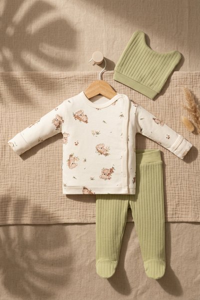 ANP MODA TASARIM Cotton Koala Patterned Baby Kimono Set - Ribbed Booties and ...