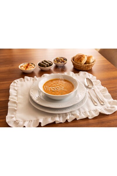 vipceyiz Cotton Linen Rectangular Ruffled Double-Sided American Placemat (1 P...