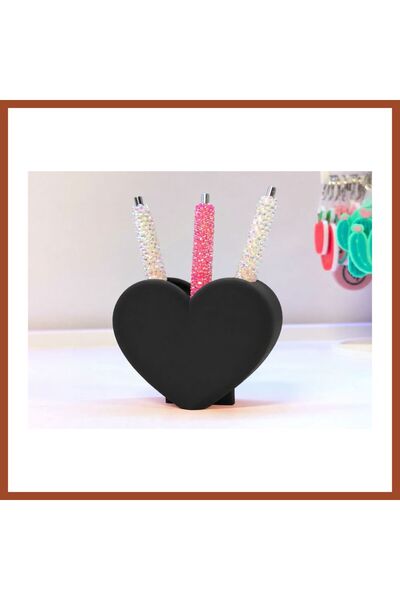 Bezos 3D Printed Heart-Shaped Pen Holder - Desktop Organizer - Black Pro