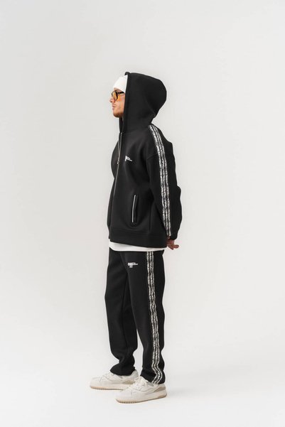 go gang own Softline Panda Kumaş Kapüşonlu Fermuarlı Şerit Detaylı Erkek Takım