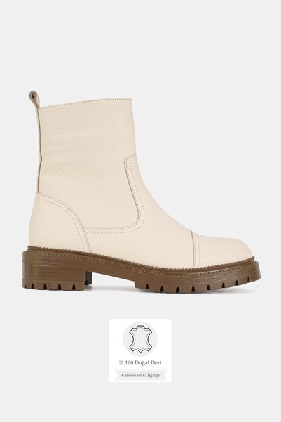 TUNAELLİ Women's Beige Genuine Leather Boots & Booties, Sizes 34-41