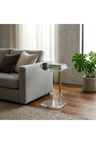 Al Hadaya Mall Stainless Steel and Acrylic Side Service Table with Glass Surf...