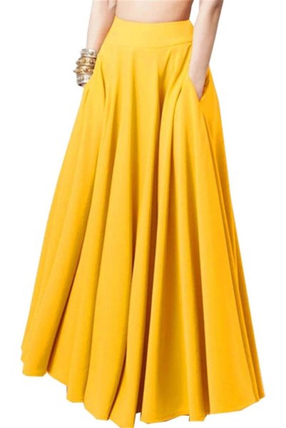 GENERAL Melliflo Women's Pleated Long Skirts High Waisted A-Line Swing Skirt ...
