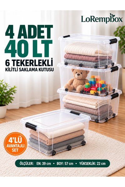 LOREMPBOX Mega Size 40 Lt Storage Box 4 Pieces Transparent Plastic Box Moving...