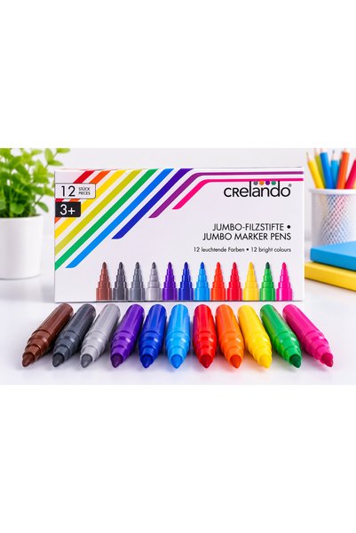 Crelando Carioci tip Markere Jumbo Crelando, 12 Culori Intense, Varf Gros, pe...