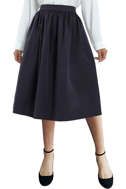 Urban CoCo Women's Casual Elastic Waist Vintage A-Line Pleated Flared Midi Sk...