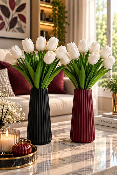 Ritual House 2'li Yüksek Kaliteli Modern Çizgili Dekoratif Vazo Seti 19 cm – ...