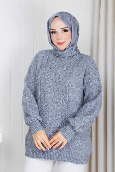 Pamuk Butik Women's Knitted Patterned Knitwear Tunic Sweater