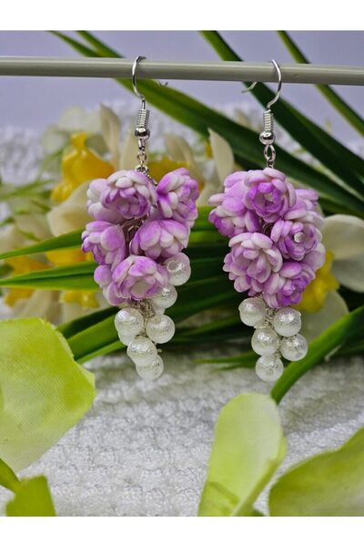 AMMCROSETAT Cercei cu flori albe/violet -