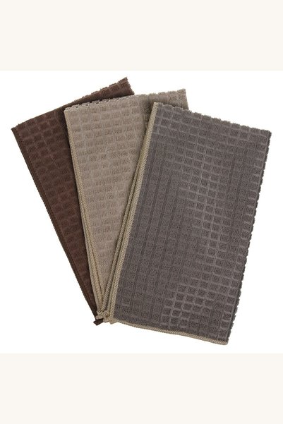 Comerivo Set 3 prosoape bucatarie microfibra carouri 60x35cm bej taupe maro