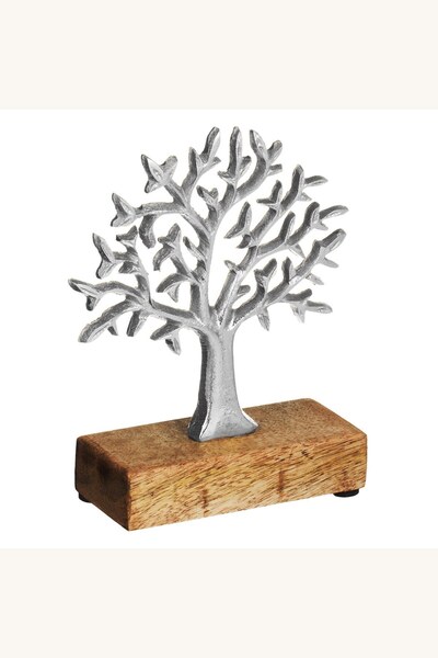 Comerivo Pomul Vietii argintiu cu baza din lemn, decoratiune eleganta pentru ...