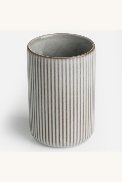 Comerivo Suport pentru periute ceramic cu dungi, design gri, 7,5x10,5 cm