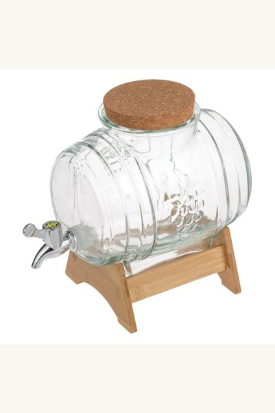 Comerivo Dispenser bauturi sticla 3L cu robinet si suport lemn, design struguri