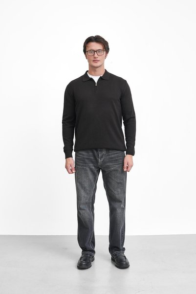 MODEFENDİ Polo Collar Sweater with Zipper Detail