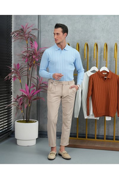 MODEFENDİ Pulover din bumbac Lycra, croială slim, cu model tricotat și decolt...
