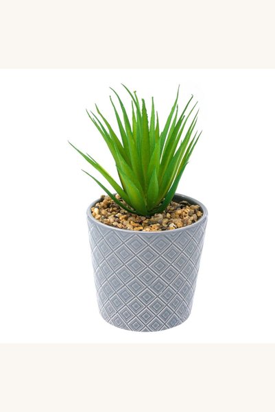 Comerivo Ghiveci decorativ ceramic gri cu plantă artificială cactus, 19cm
