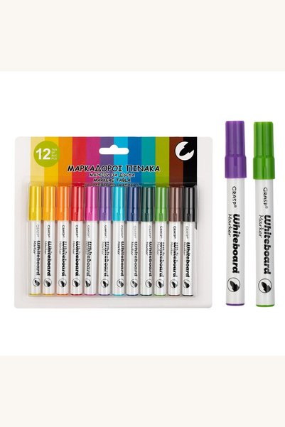 Comerivo Set 12 markere colorati cu varf fin pentru tabla alba - Scriere clara