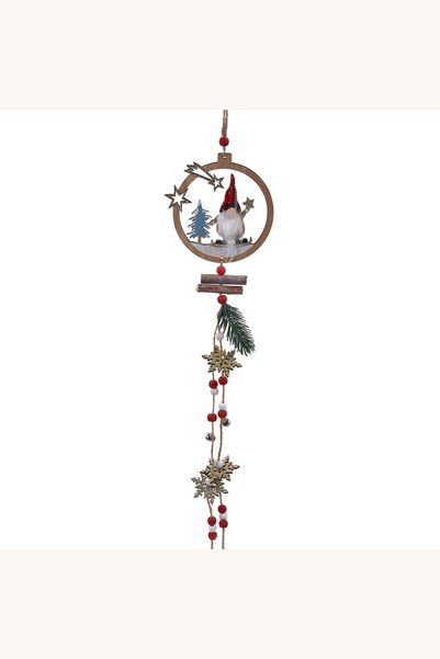 Comerivo Ornament din lemn pentru Craciun cu gnome, fulgi si clopote 11x67cm