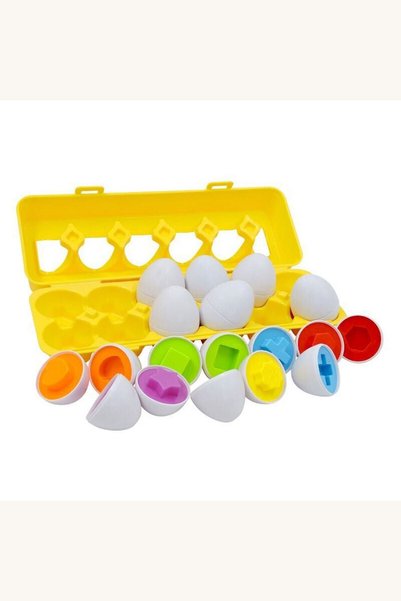 Comerivo Cutie educativa cu 12 oua colorate pentru bebe, potrivire forme si c...