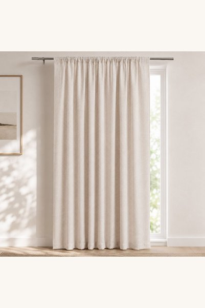 Comerivo Perdea cu Rejansa Bej Model Zig-Zag 137x260cm, Textura Spic